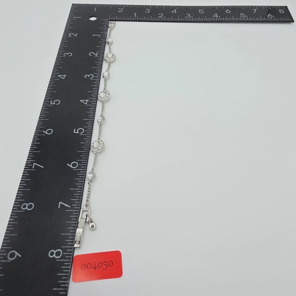 New! GIVENCHY‎ Station Bracelet SWAROVSKI Crystals Clear Silver Plate 6.75